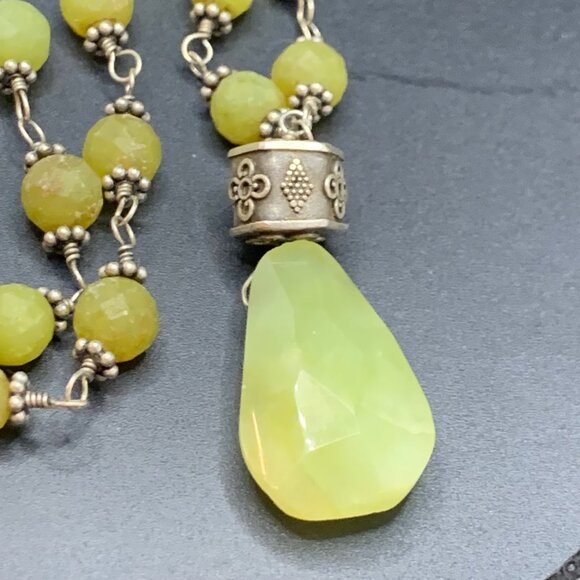 Sterling Silver 925 Lime Green Quartz Beaded Design Necklace Size 18'' Length - Picture 7 of 8